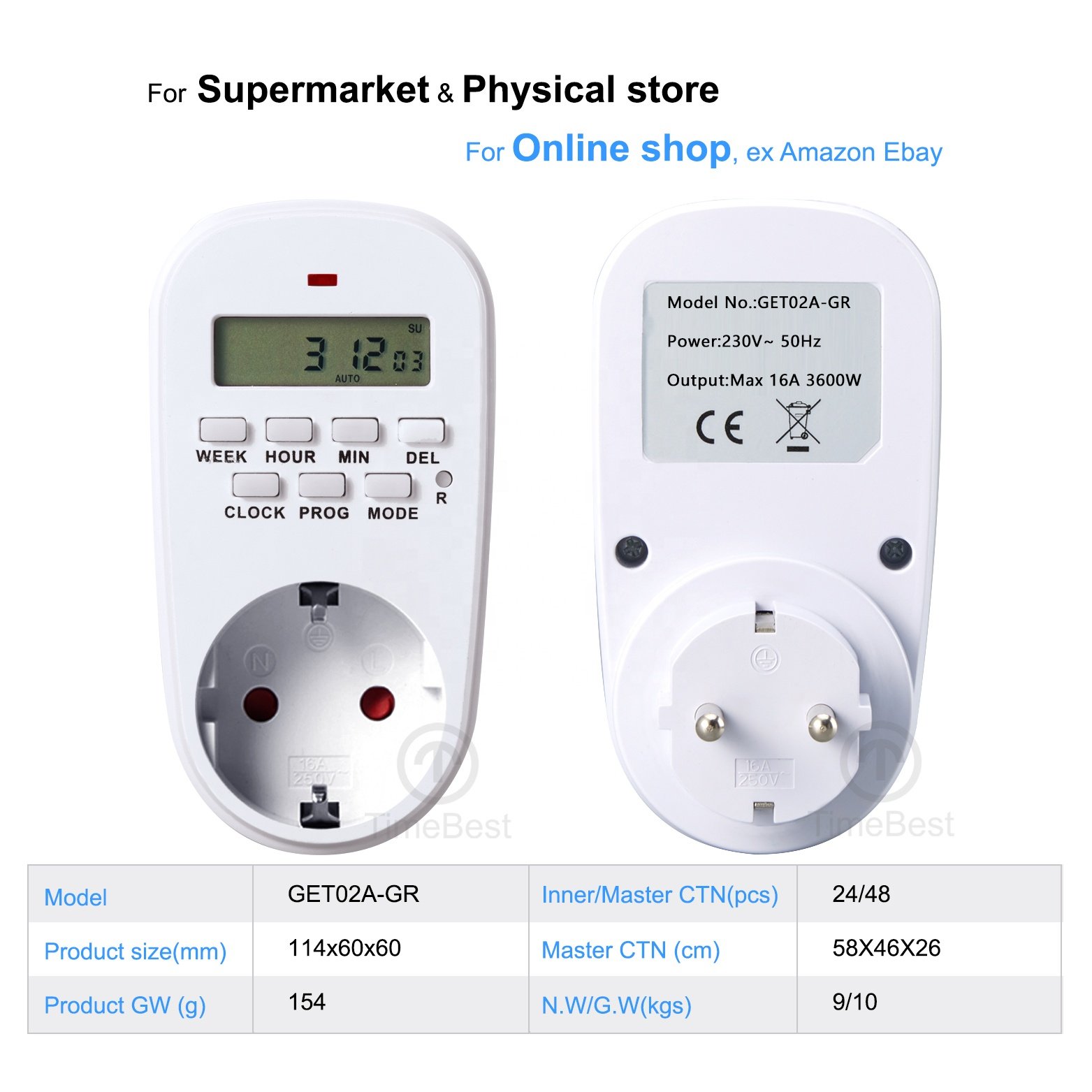 Hot sell 220V Programmable Auto OFF Digital Timer In Switch Plug Socket