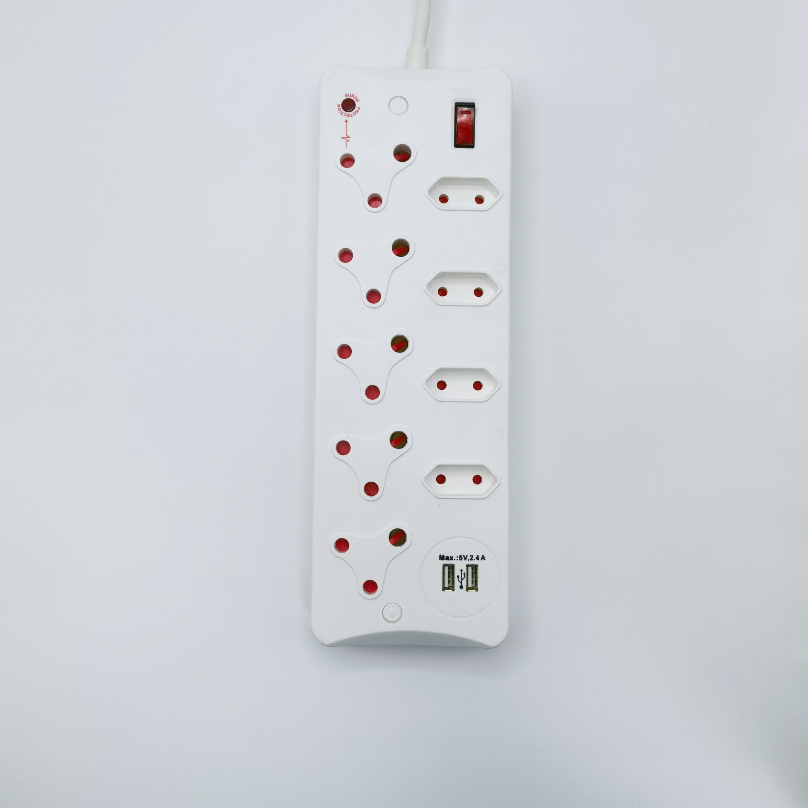 Household Table South Africa Multiple Power Strip Surge Protector 9 Way Outlets Electrical Plug Socket with 2 USB Charger