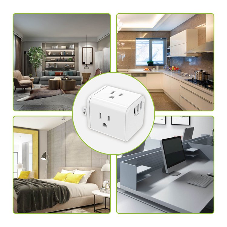 AC Universal Travel Adapter Plugs Electrical Outlets Usa with 2 Usb Ports Sockets 3 Pin White Commercial Wall Socket 15A 125V