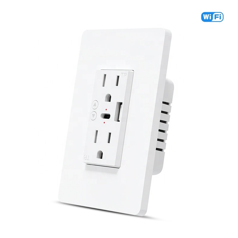 US 15A Smart USB Wall Outlet Receptacle with Type-C Type-A Charger TR Receptacle Plug Type C USB Smart Wall Charger Outlet