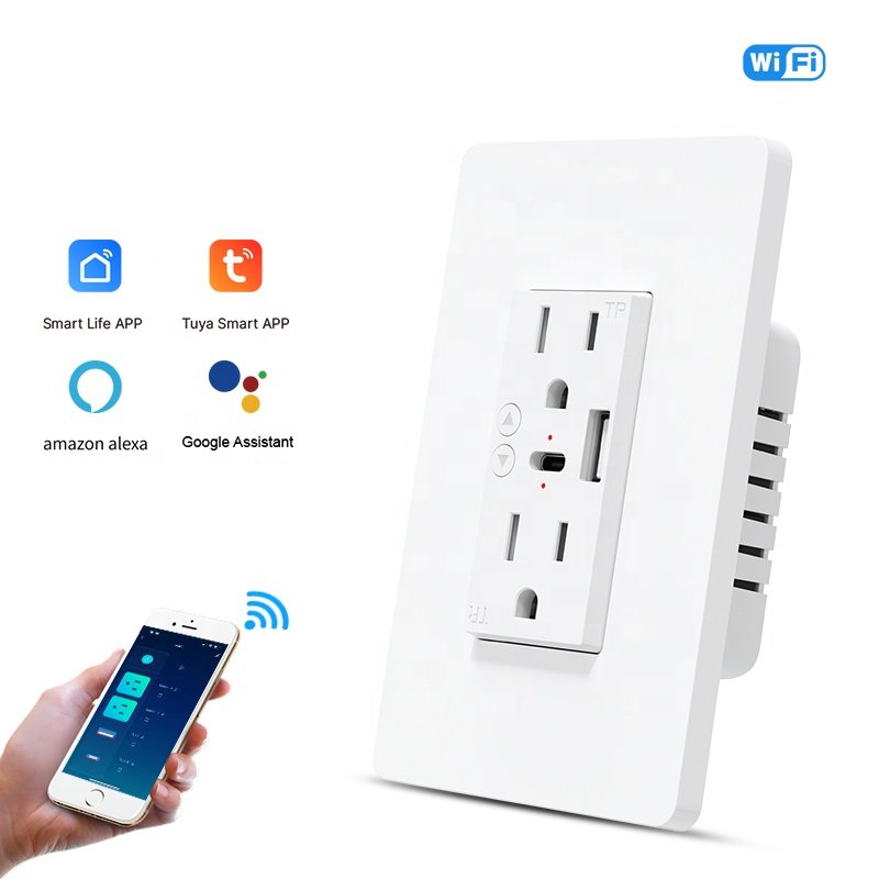 US 15A Smart USB Wall Outlet Receptacle with Type-C Type-A Charger TR Receptacle Plug Type C USB Smart Wall Charger Outlet