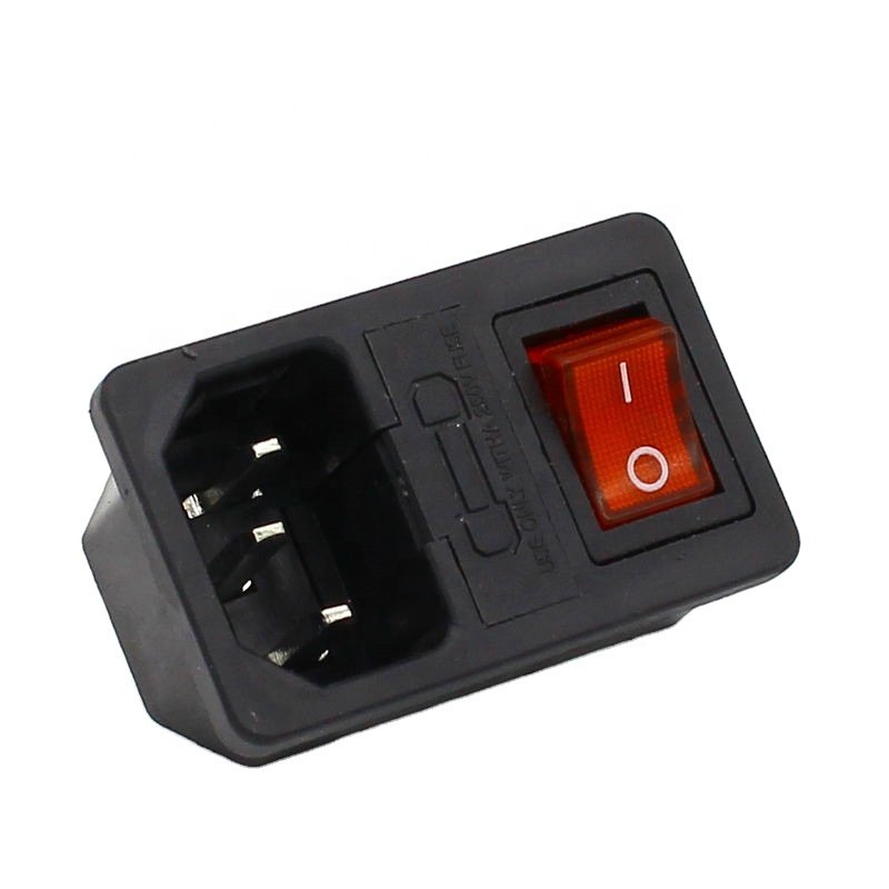 10A 250V AC power socket plug power socket with red rocker switch and fuse holder socket 3/4 Pin IEC 320 C14 inlet connector