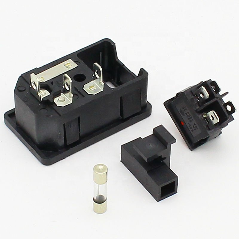 10A 250V AC power socket plug power socket with red rocker switch and fuse holder socket 3/4 Pin IEC 320 C14 inlet connector