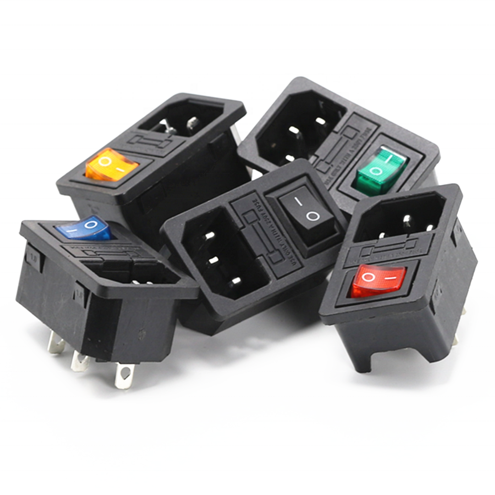 10A 250V AC power socket plug power socket with red rocker switch and fuse holder socket 3/4 Pin IEC 320 C14 inlet connector