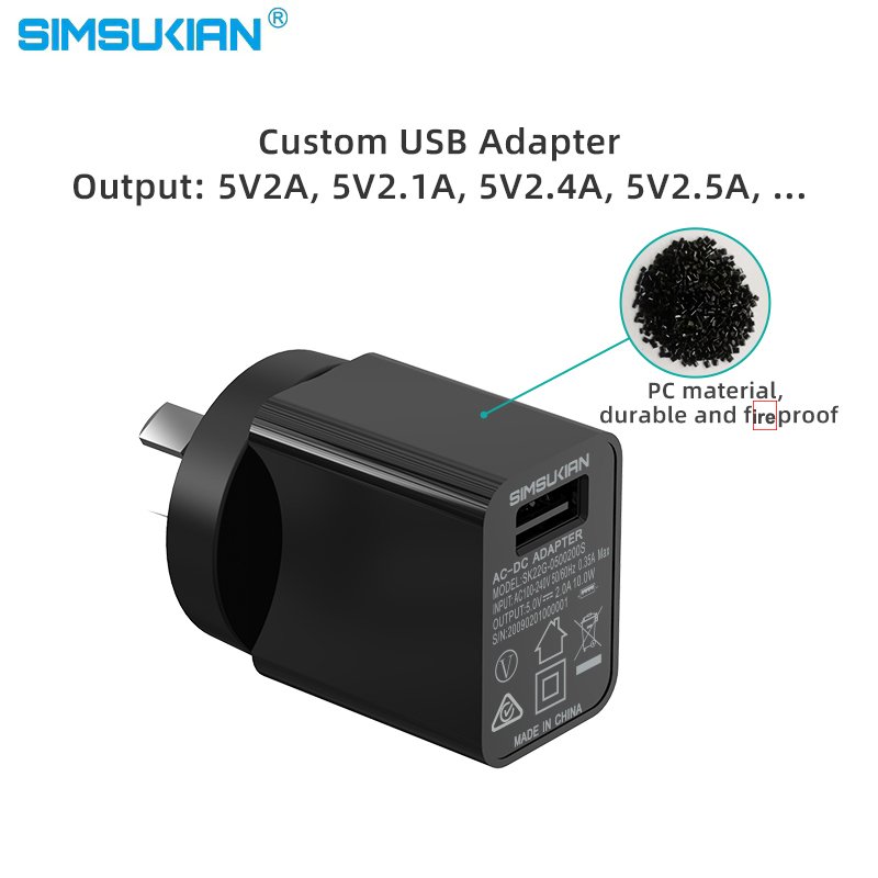 Interchangeable AC plug 5v 2a usb wall charger au plug power adapter