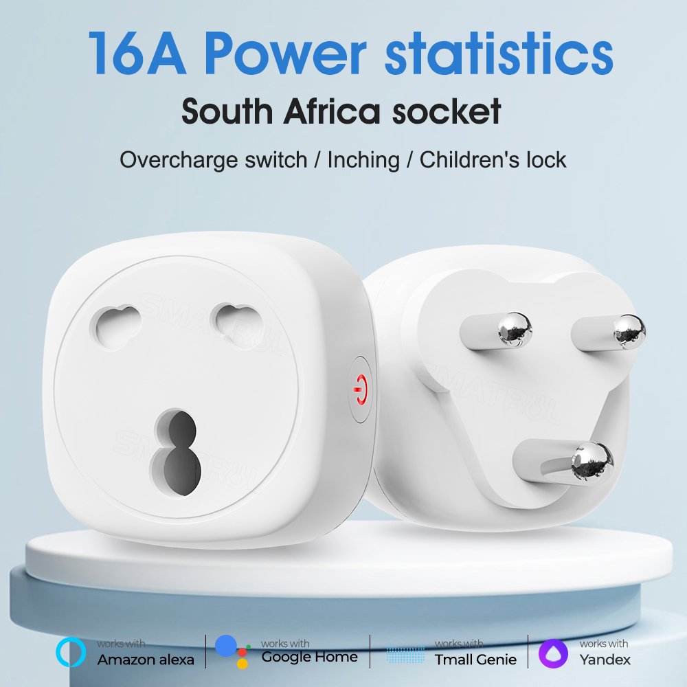3 Pin Plug South Africa To Eu Uk Us Outlet Adapter Power Monitor Smart Life 16A Universal Heavy Duty Tuya Wifi Smart Socket