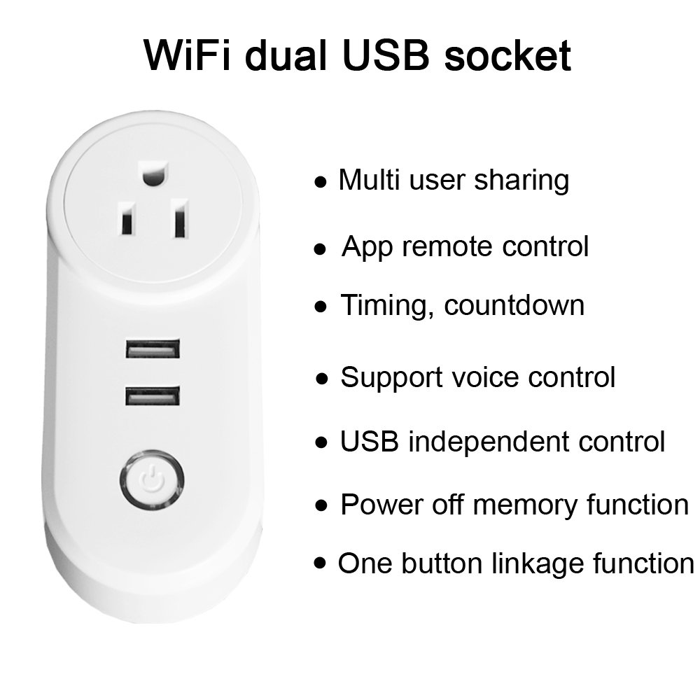 LEDEAST PA8-US US Standard 10A Voice Control Power Plug Tuya APP Switch WiFi Smart Socket With Dual USB Ports