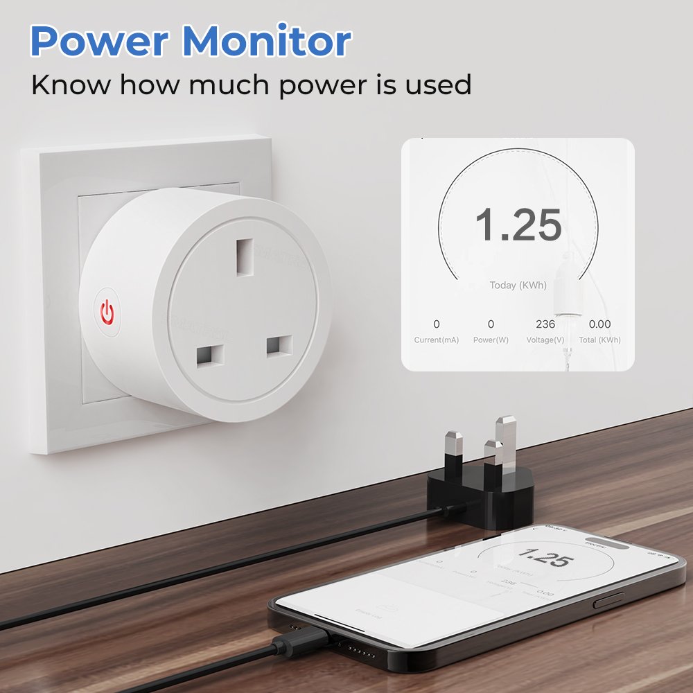 SMATRUL 16A Tuya WiFi Socket Adaptor UK Plug Outlet Smart Life APP Voice Timer Countdown Google Home Alexa