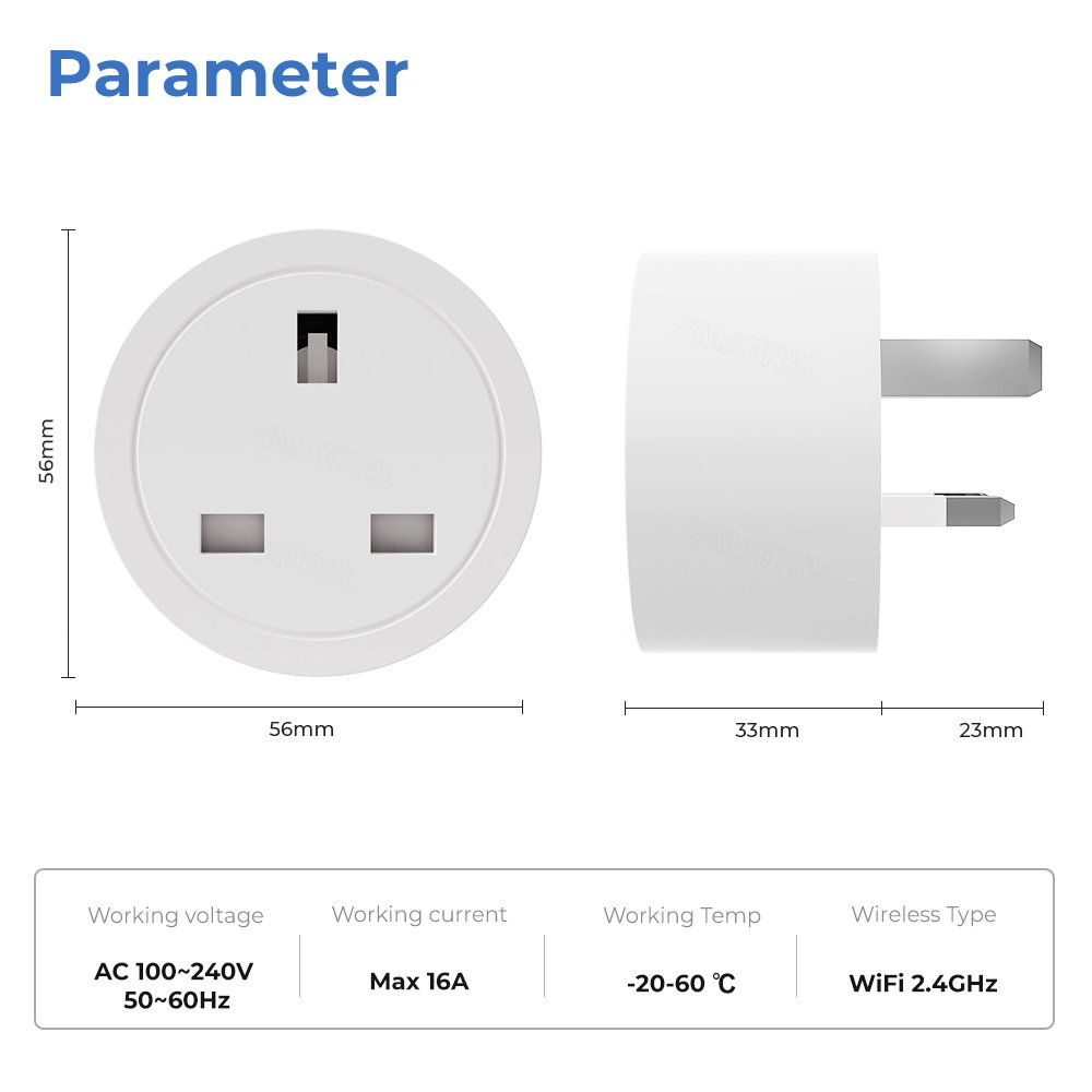 SMATRUL 16A Tuya WiFi Socket Adaptor UK Plug Outlet Smart Life APP Voice Timer Countdown Google Home Alexa