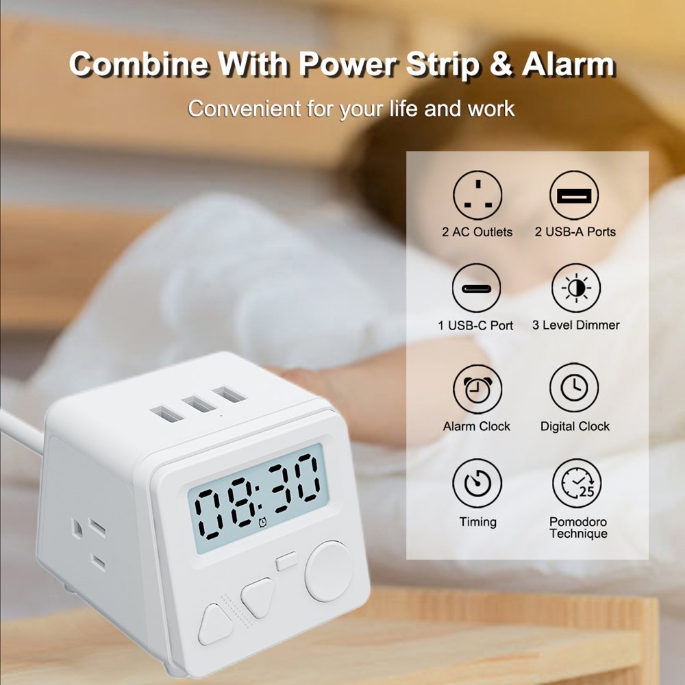 Multi-Socket 2 Prong Small Flat Plug American Socket 20W Usb C Fast Charging Port Travel Safest Power Strip For Office Home