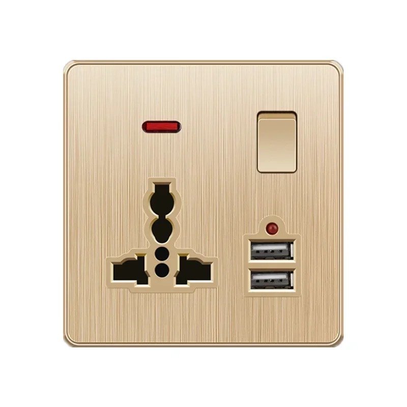 Gold 13A UK Plug USB Wall Power Socket, Universal 10-hole outlet with Switch Electrical wall outlet with usb charger