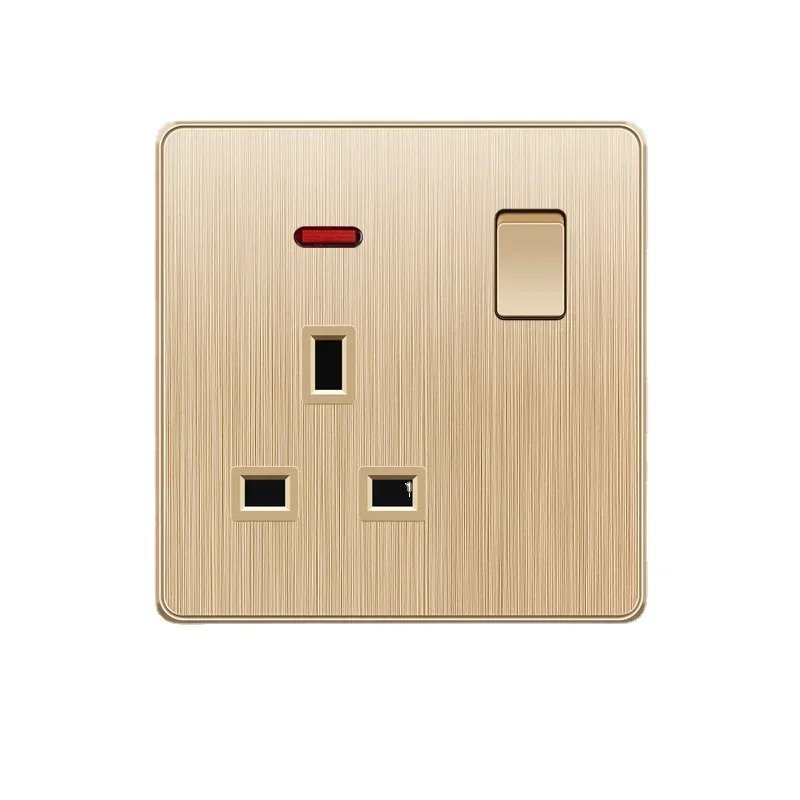 Gold 13A UK Plug USB Wall Power Socket, Universal 10-hole outlet with Switch Electrical wall outlet with usb charger