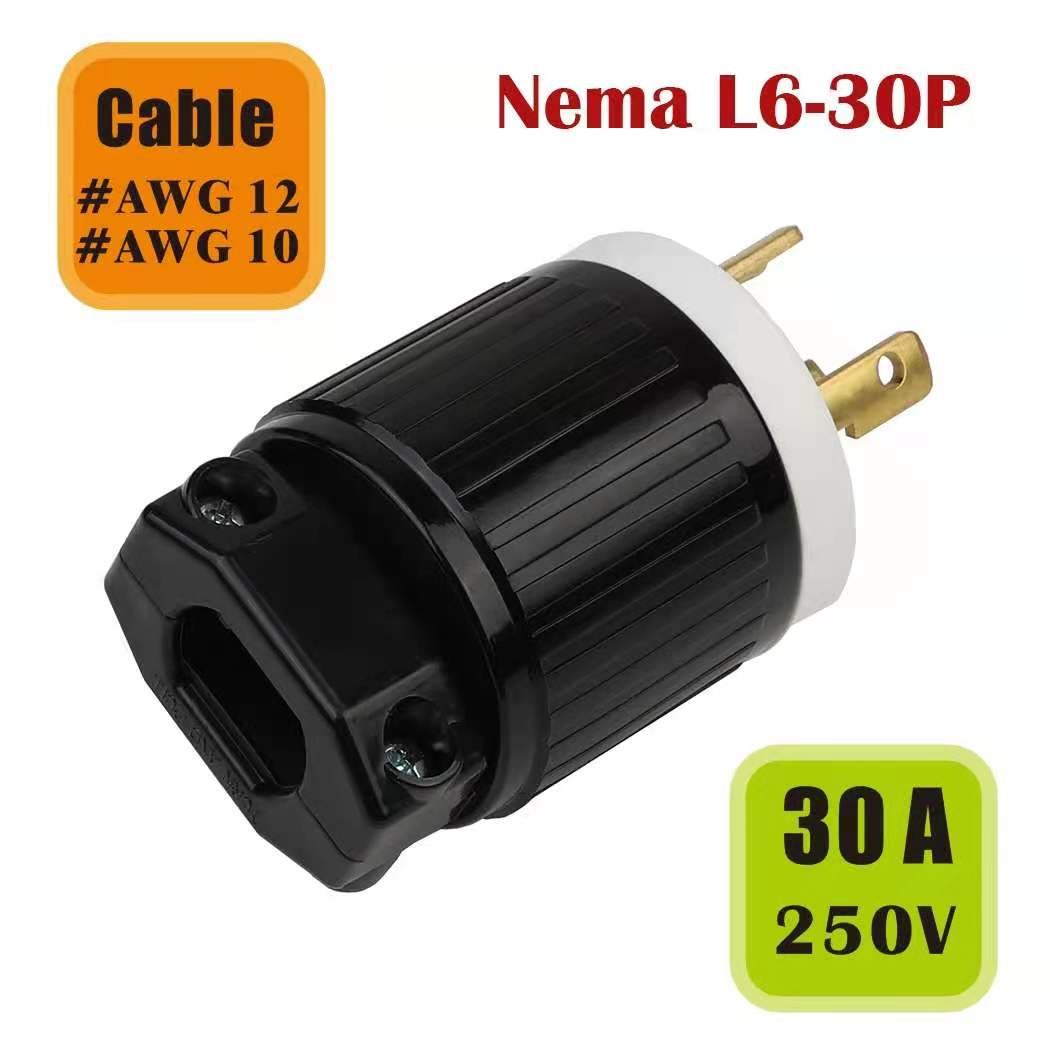 NEMA L6-30 Twist Lock 3-pin Male Plug Nema L630p Industrial 250V 30 Amp PVC Electrical Plug Black and White Copper NFC 500 Pcs