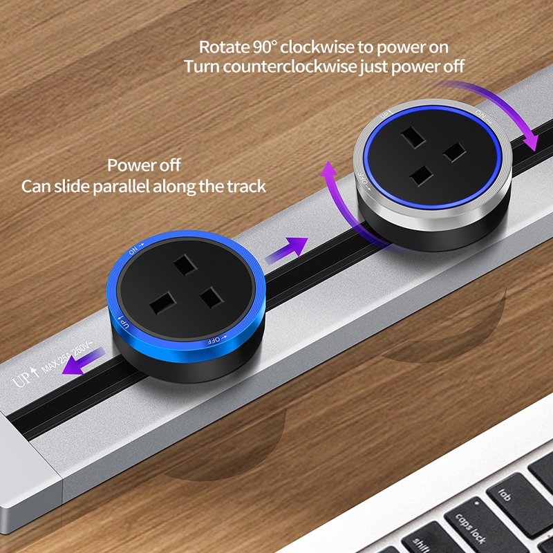 110-250V 32A Aluminum Alloy Electrical Extension Outlet Power Strip Track System Socket With Universal Multi Adaptor plugs