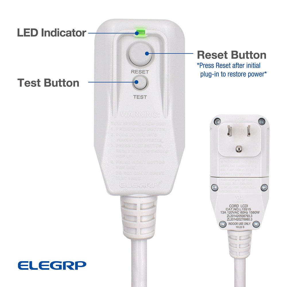 16AWG LCDI Plug 13Amp 1560W 7.5FT 5-15P Extension Cord LCDI Plug for A/C Air Conditioner Plug