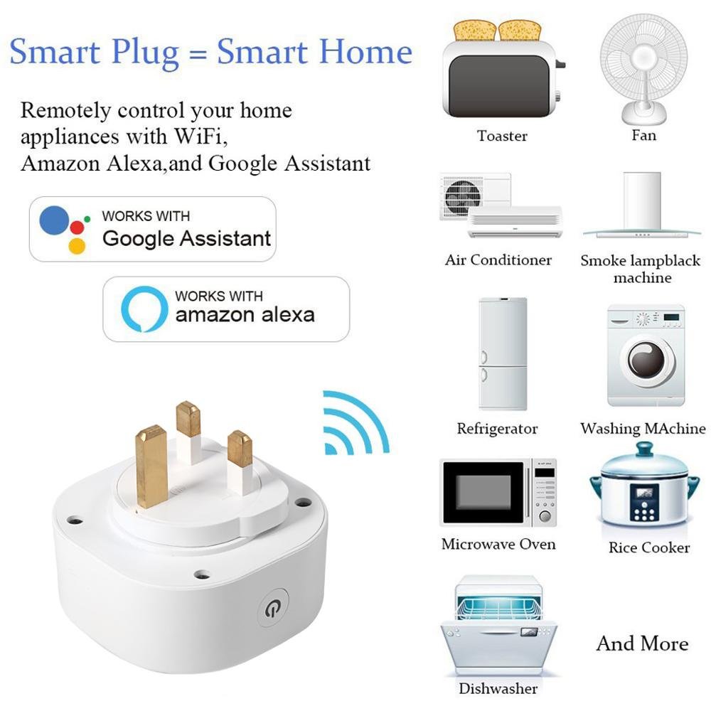 220V Homekit Iot 3 Pin Multi WiFi Smart Wall Plug Socket UK, OEM Design 3-Pin Power Plug with Energy Monitoring
