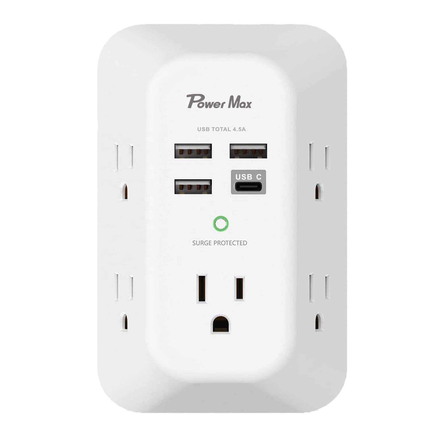 6 AC outlets Plug Surge Protector ETL approved Wall Tap Intelligent Power Strip with USB and night light for kitchen bedroom