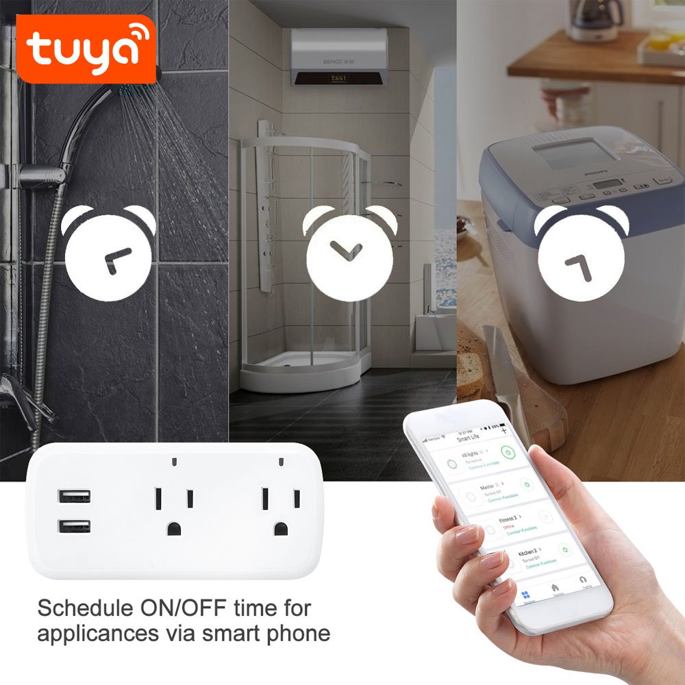 Wholesale Tuya Smart US Dual Outlet Plug Smart Socket WIFI with USB Port PST-BSD08
