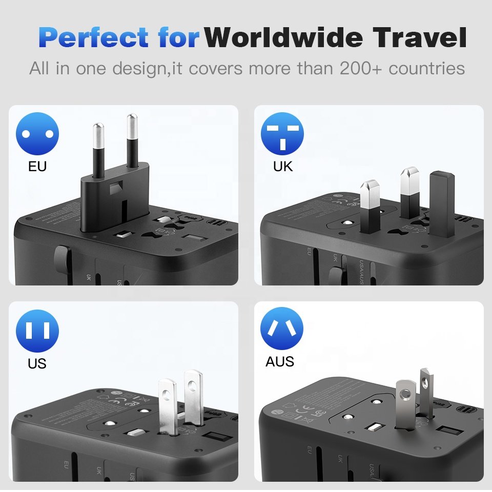 Worldplug GaN 20W Worldwide Dual USB Universal Travel Adapter with Australia Europe UK EU Multi Plug
