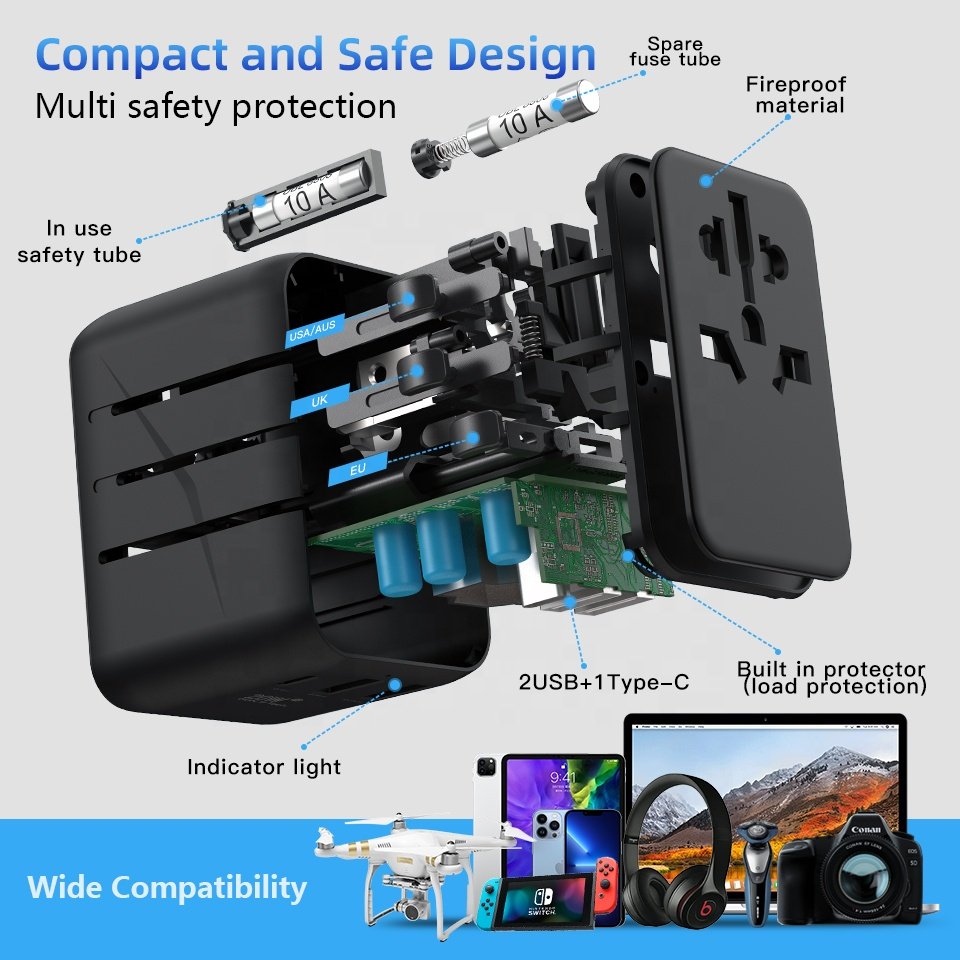 Worldplug GaN 20W Worldwide Dual USB Universal Travel Adapter with Australia Europe UK EU Multi Plug