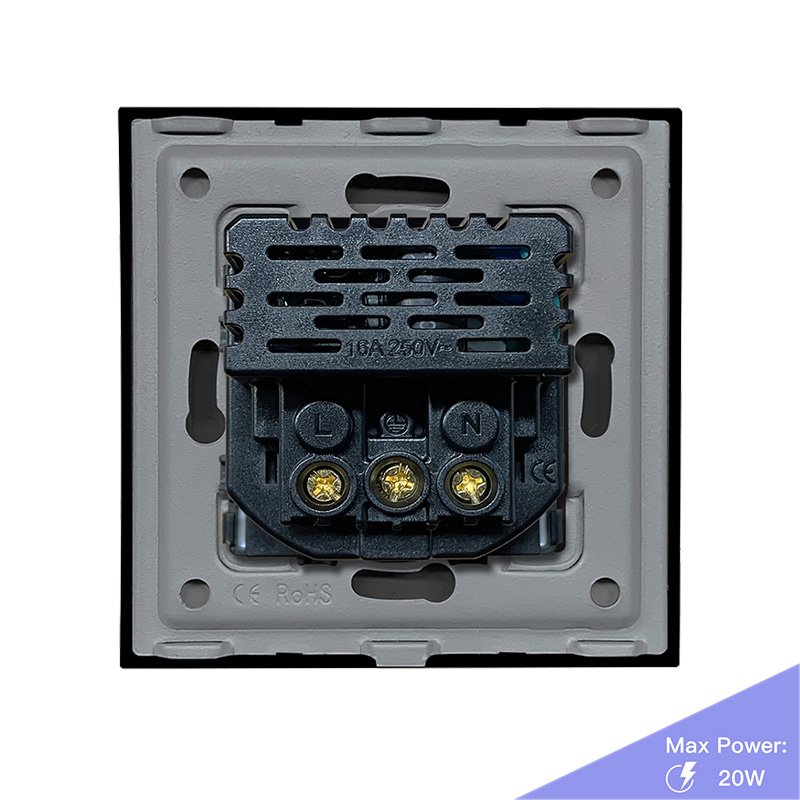 MVAVA Crystal Glass Pane 20W PD Fast Charging High Quality Electrical Outlet Type C EU Wall-mounted Power Socket With USB Ports