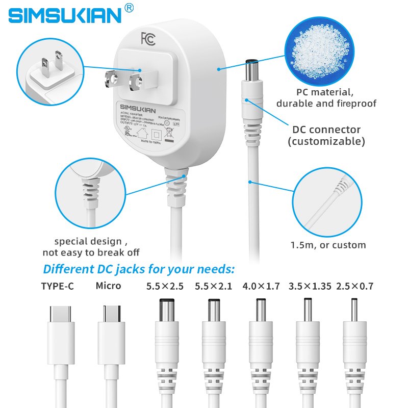110v Plug 12v 750ma 14v 500ma 5v 800ma 6v 600ma Wallmount Pse 5.5v 2.5a Power Adapter