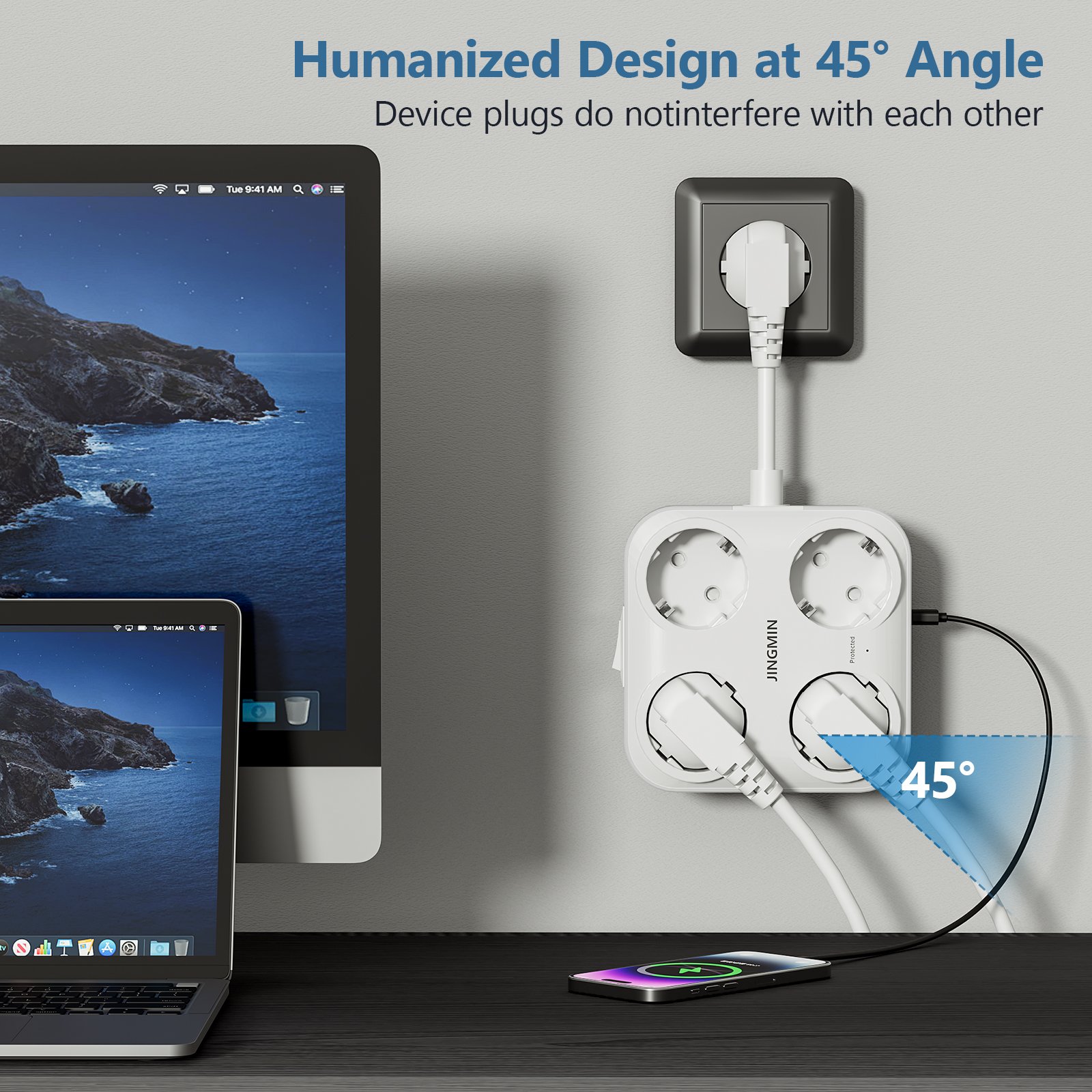 EU KR Plug Multi Outlets Power Strip with 4 AC Outlets 3USB Charging Ports Multiple Extension Socket Fast Charge Adapter On Home
