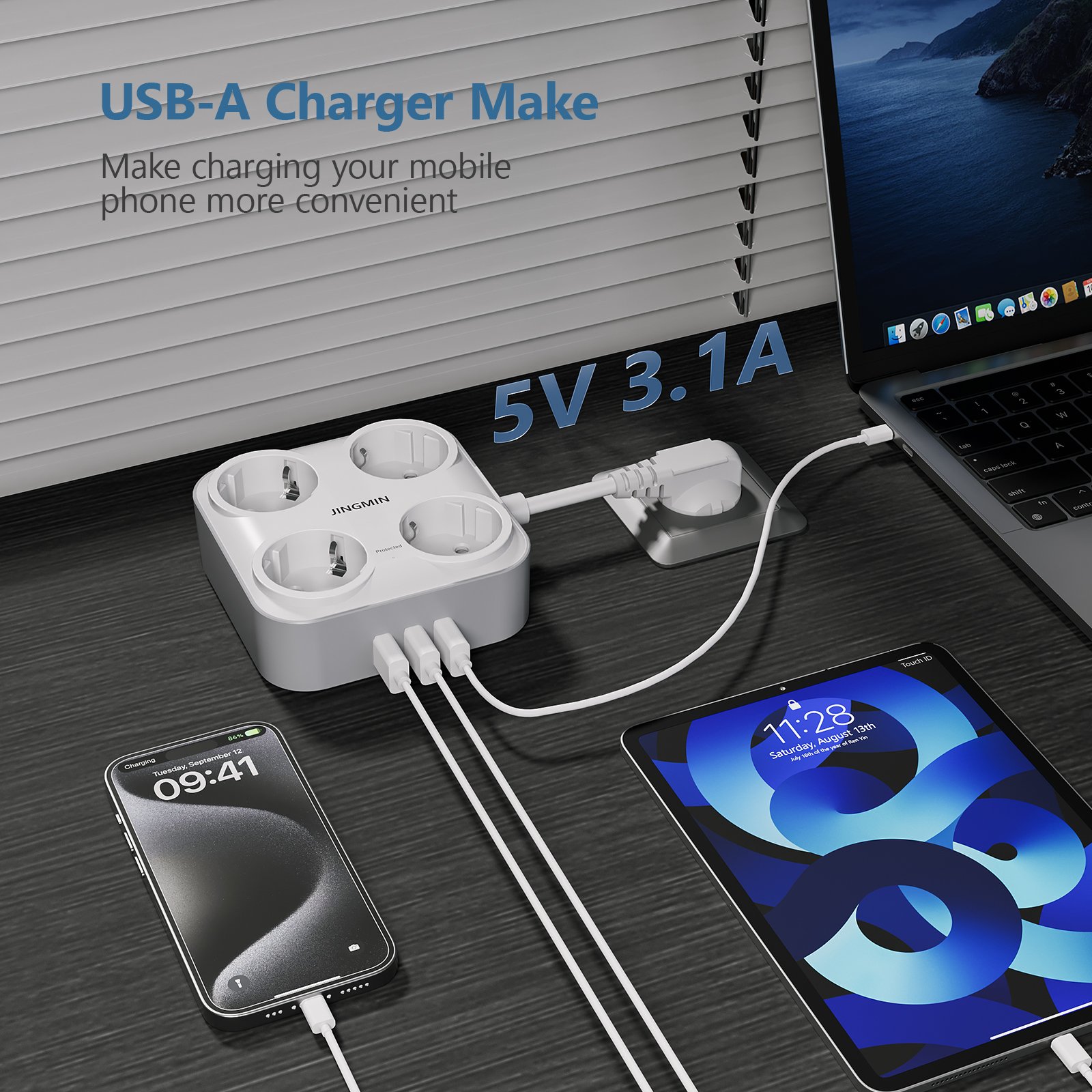EU KR Plug Multi Outlets Power Strip with 4 AC Outlets 3USB Charging Ports Multiple Extension Socket Fast Charge Adapter On Home
