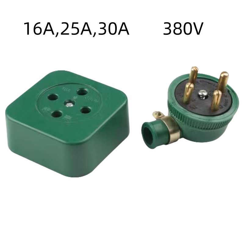 16A 25A 30A waterproof cylindrical rubber non shattering three-phase four wire plug electrical socket plug
