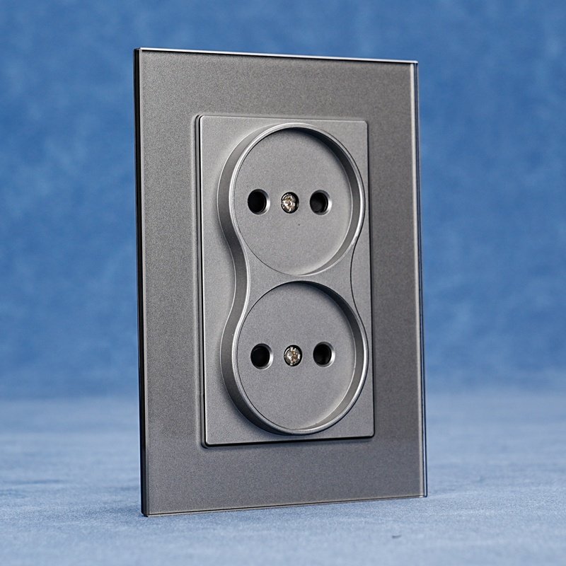 EU Socket Manufacturer Glass Panel Double 2 Pin Wall Socket Russia 2P Non-grounding Power Plug Socket