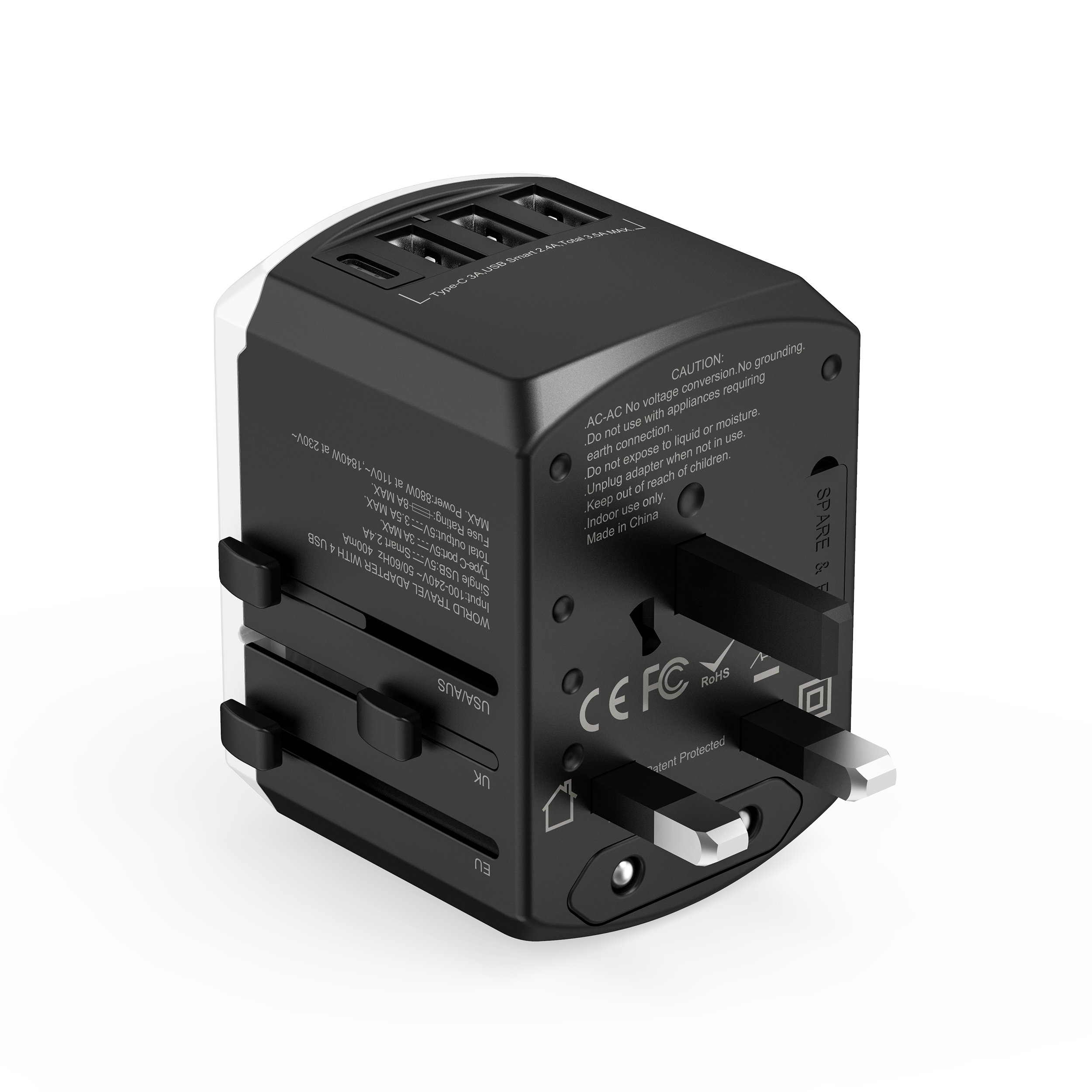 Wontravel Universal International Adapter Type C Canada to Uk Plug Adapter with 3 USB