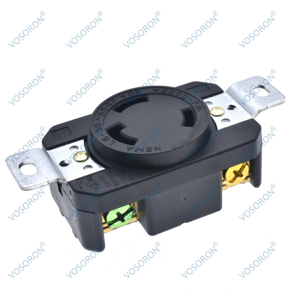 NEMA L6-30P 30 Amp 250 Volt Twist Lock Male Plug USA 3 Pole Industrial Grade Grounding 3-Prong Power Generator Plug