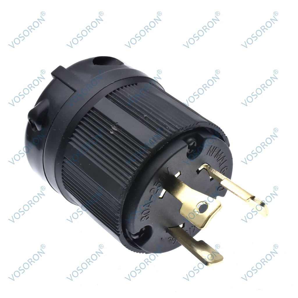 NEMA L6-30P 30 Amp 250 Volt Twist Lock Male Plug USA 3 Pole Industrial Grade Grounding 3-Prong Power Generator Plug