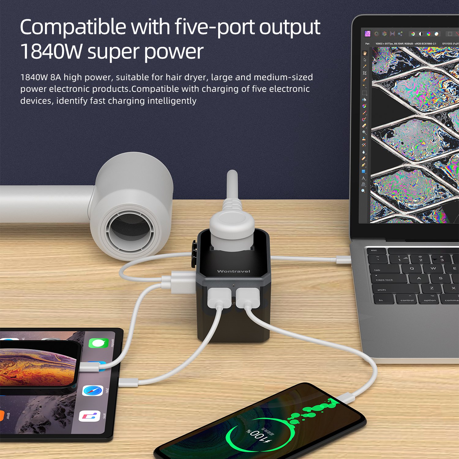Wontravel World Travel Adaptor USB Plug Type C Quick Charger 45W PD Travel Adapter Electrical Plug Socket