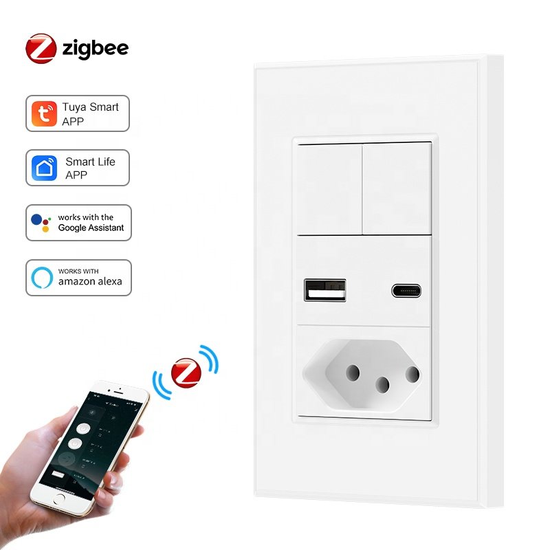 Brazil smart socket Brazil 3 Gang smart switch and socket USB TYPC Port USB Wall Outlet Type-C smart power zigbee socket plug