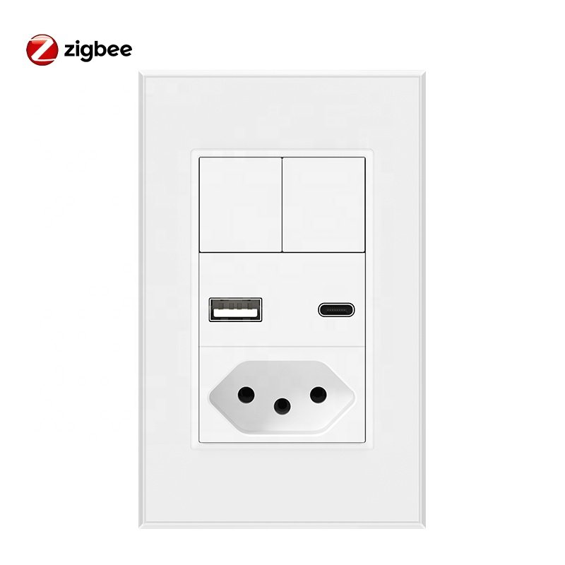 Brazil smart socket Brazil 3 Gang smart switch and socket USB TYPC Port USB Wall Outlet Type-C smart power zigbee socket plug