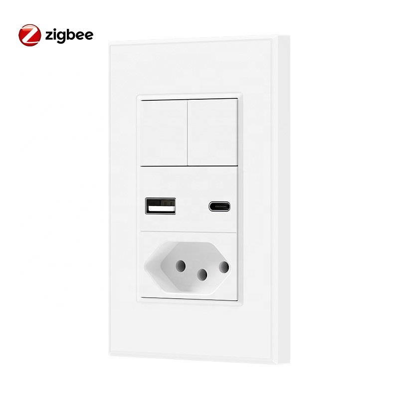 Brazil smart socket Brazil 3 Gang smart switch and socket USB TYPC Port USB Wall Outlet Type-C smart power zigbee socket plug