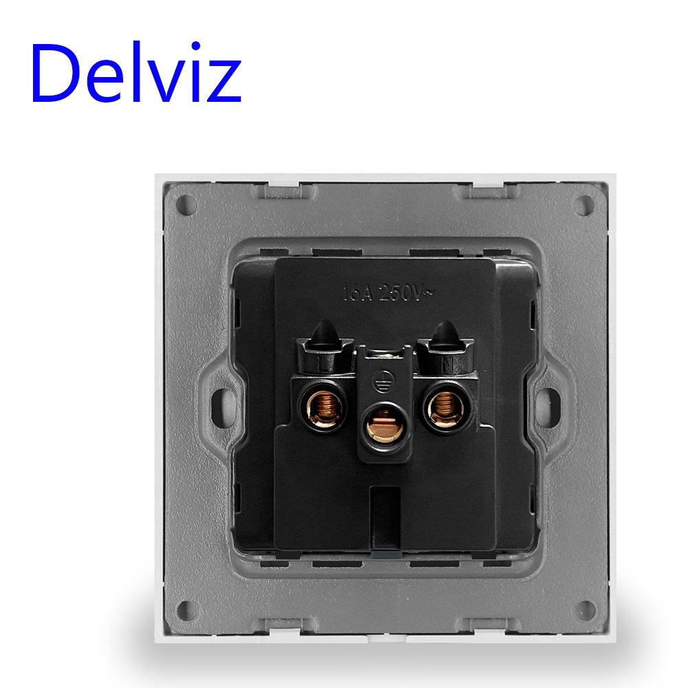 Delviz Tempered Glass Panel, AC 110V~250V, 86mm*86mm, 5 hole plug jacks Electric Outlet, Wall 16A Power Universal Single Socket