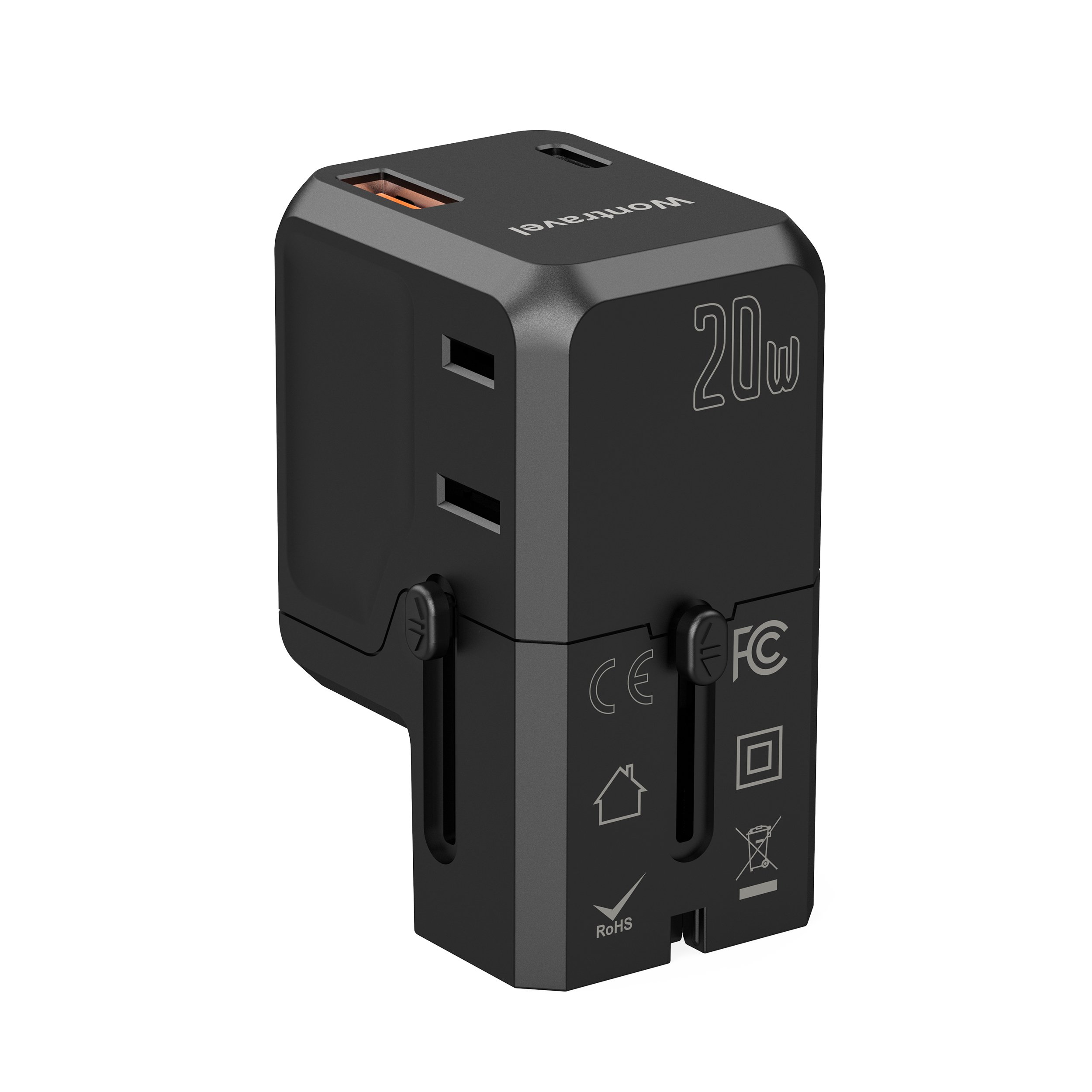 Wontravel Universal Travel Adapter 20W USB Charger Fast Charging PD QC 3.0 Port European Travel Plug Adapter with Dual Socket
