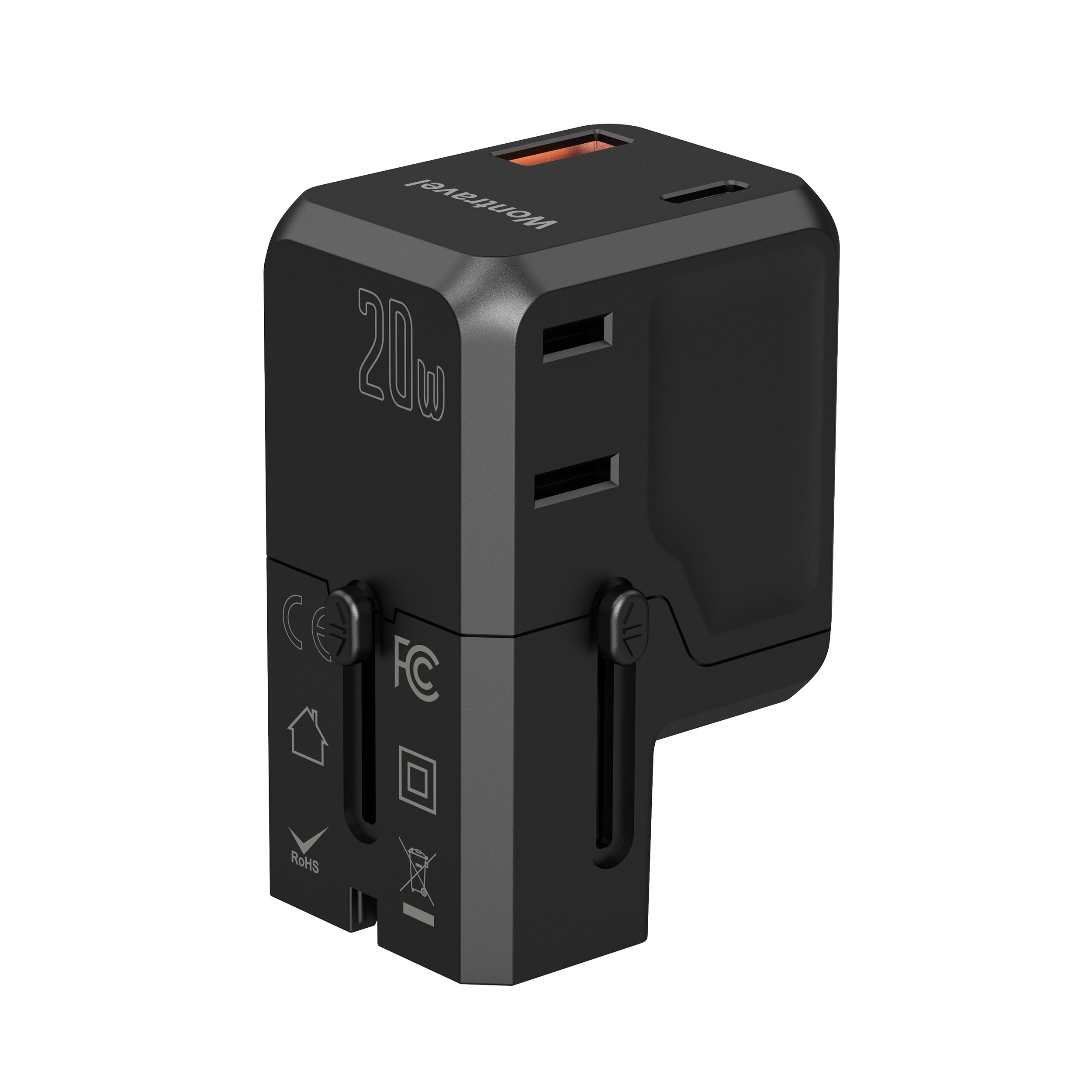 Wontravel Universal Travel Adapter 20W USB Charger Fast Charging PD QC 3.0 Port European Travel Plug Adapter with Dual Socket