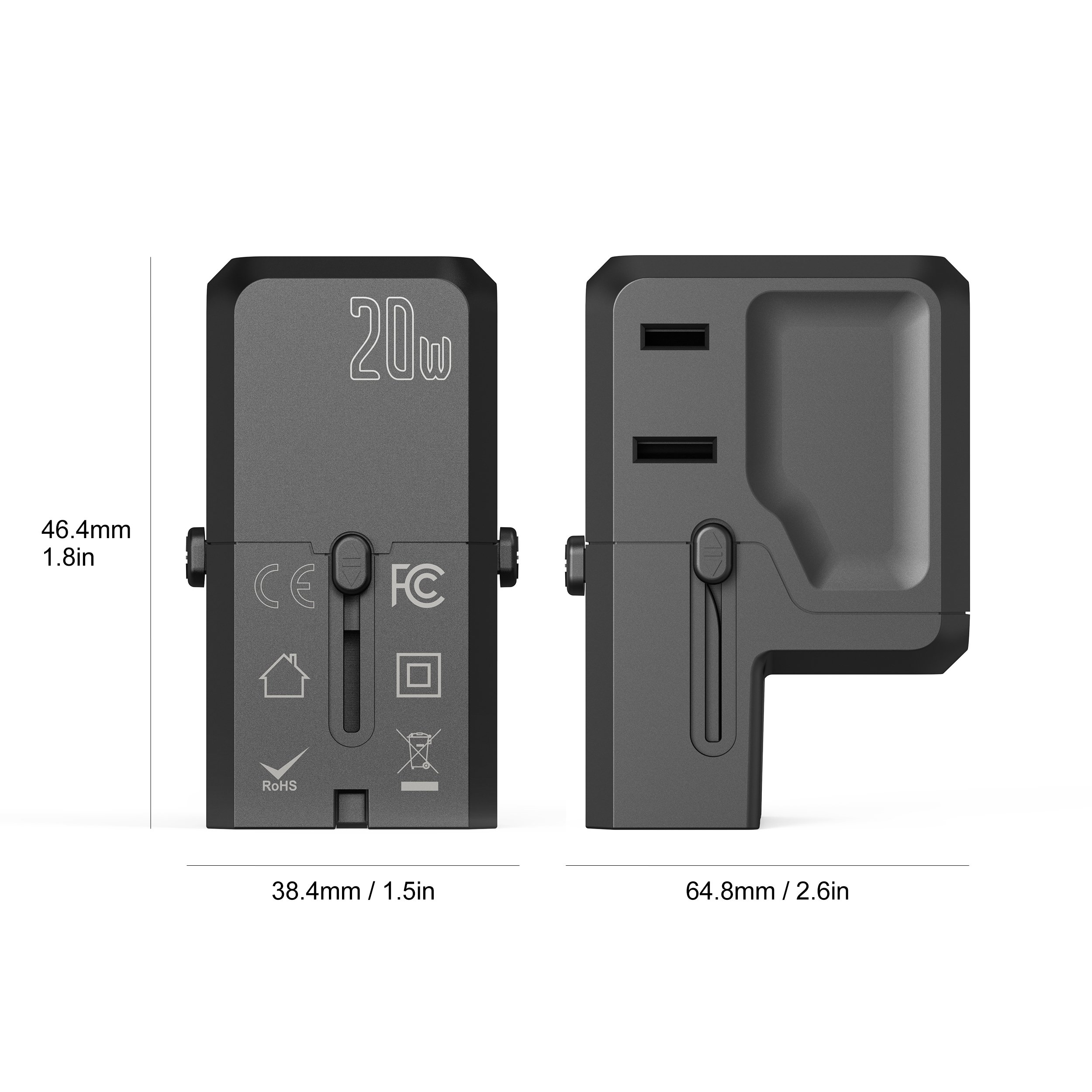 Wontravel Universal Travel Adapter 20W USB Charger Fast Charging PD QC 3.0 Port European Travel Plug Adapter with Dual Socket