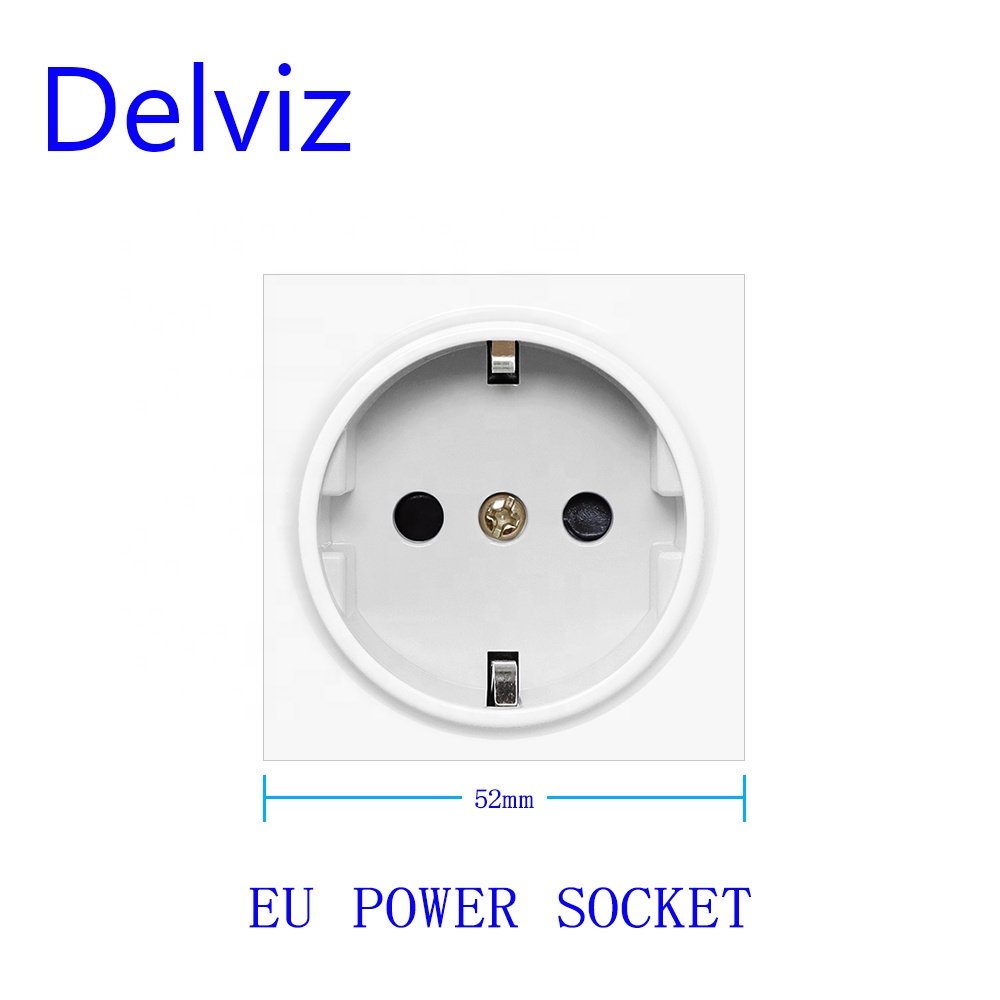 Delviz White Glass Panel, USB C Fast charging Outlet, Electric plug double EU socket, DIY Wall Light Switch Schuko Wall Socket