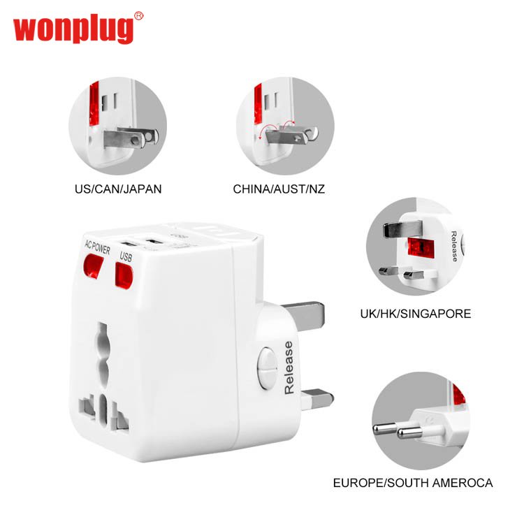wonplug 5V 2.1A international multi universal plug adapter singapore malaysia travel adapter plug converter with 2 USB