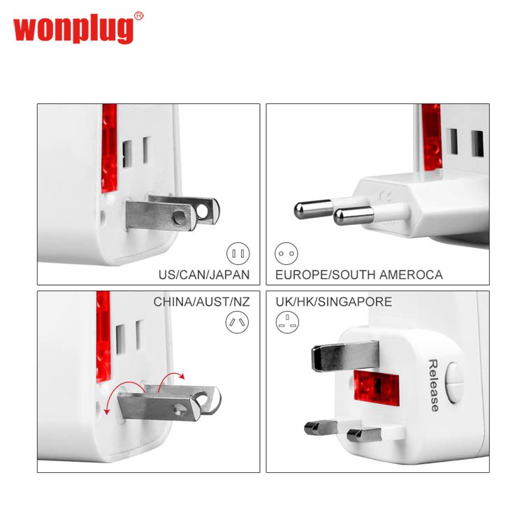 wonplug 5V 2.1A international multi universal plug adapter singapore malaysia travel adapter plug converter with 2 USB