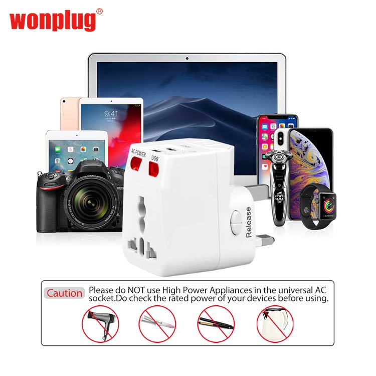 wonplug 5V 2.1A international multi universal plug adapter singapore malaysia travel adapter plug converter with 2 USB