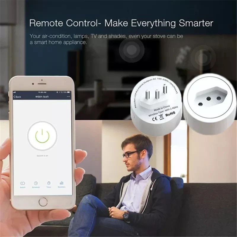 Brazil WIFi Tuya Smart Plug Brazilian Power Socket 16A Outlet Surge Protector Energy Monitor Timer Voice Remote Alexa Home