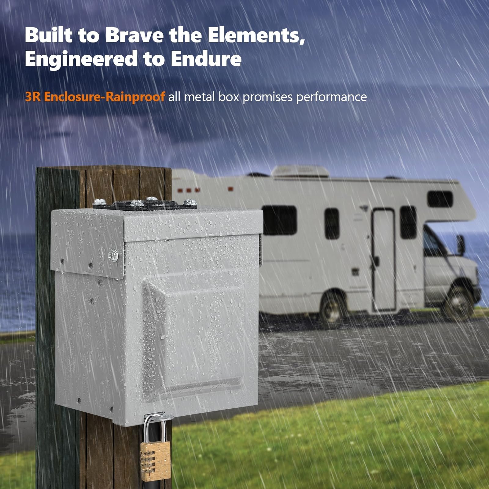 3R Enclosure-Rainproof All Metal Outdoor NEMA 14-50R Receptacle Electrical Power Box 50 AMP RV Outlet For RV/EV Camper Plug