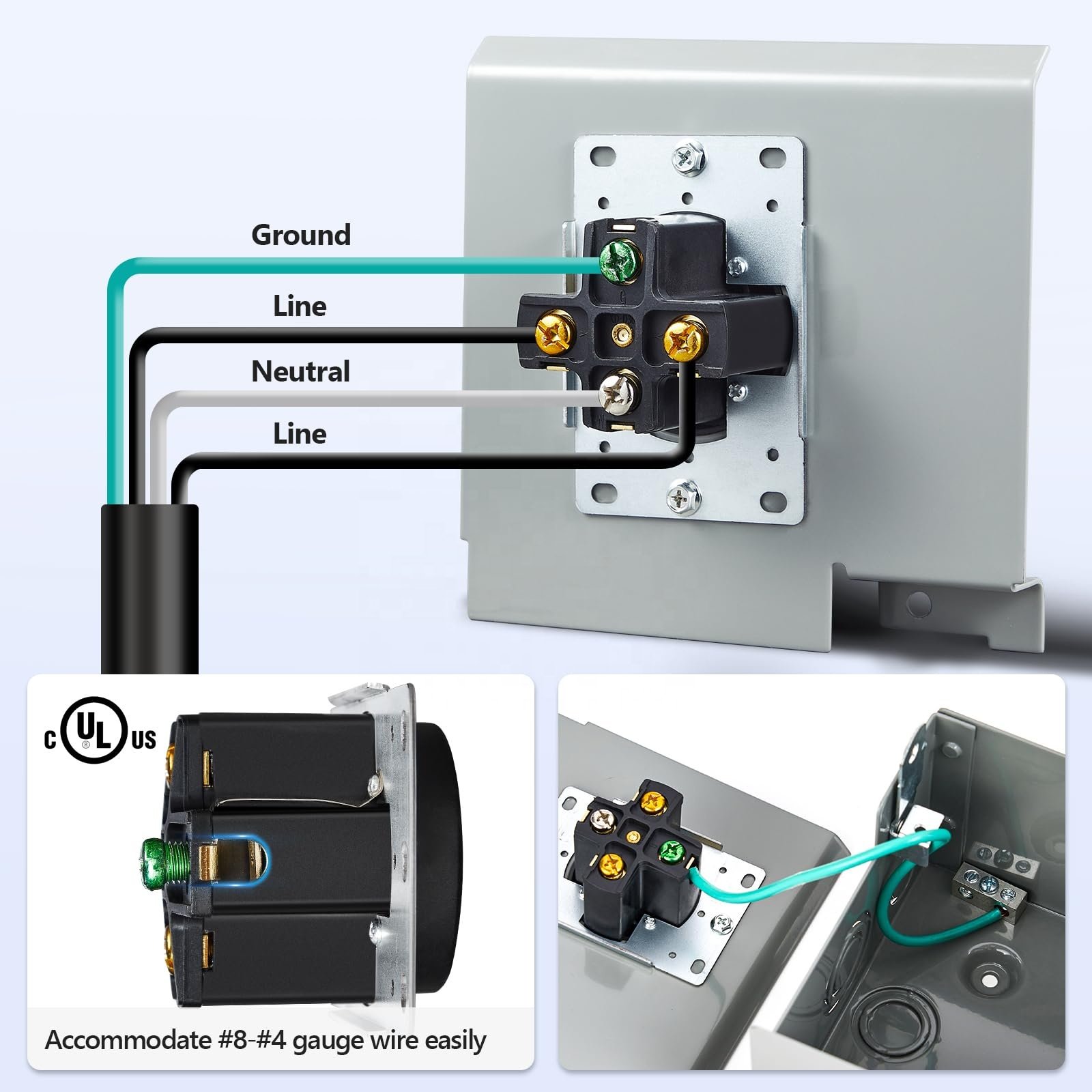 3R Enclosure-Rainproof All Metal Outdoor NEMA 14-50R Receptacle Electrical Power Box 50 AMP RV Outlet For RV/EV Camper Plug
