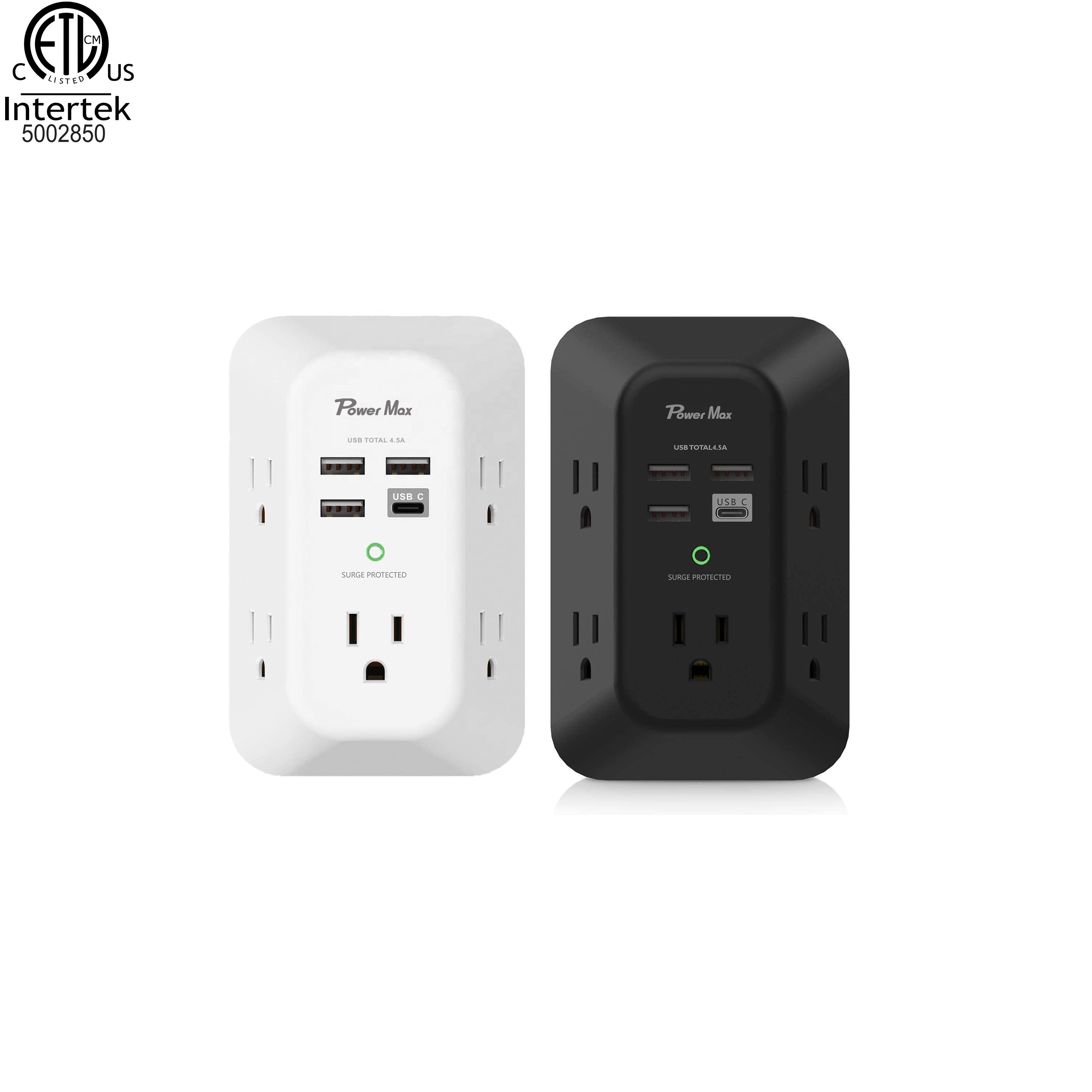 Addtam 6 Outlet SurgeGuard Wall 5 Outlet Extender with 4 USB Charging Ports 1 USB C Outlet 3 Sided 1800J Power Strip Multi Plug