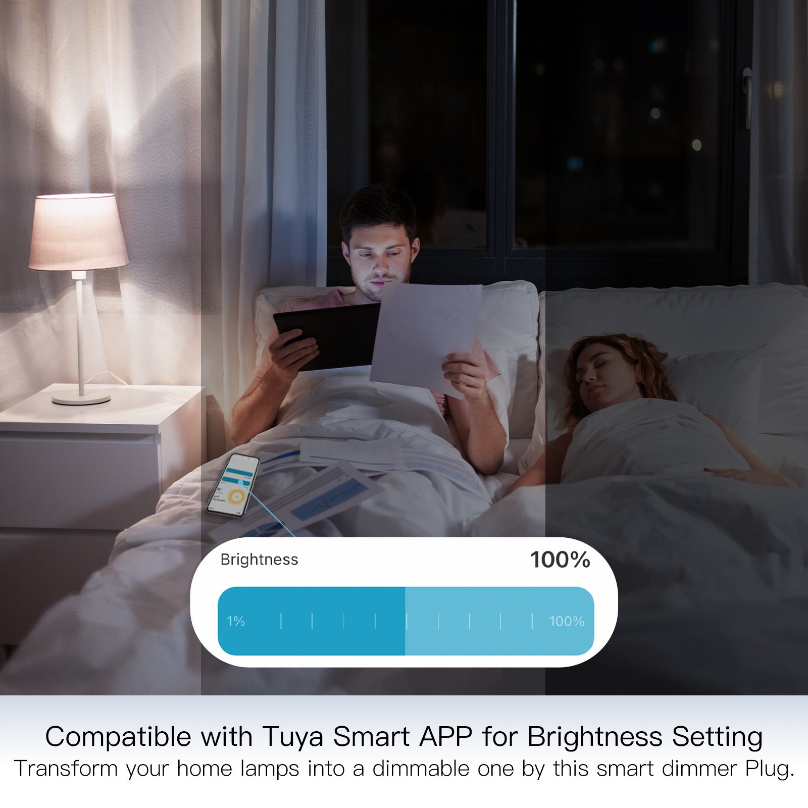 Tuya Smart Home WiFi Smart Power Dimmer Plug Brightness Adjust Timer Plug Tuya Smart Life App Compatible for Voice Control